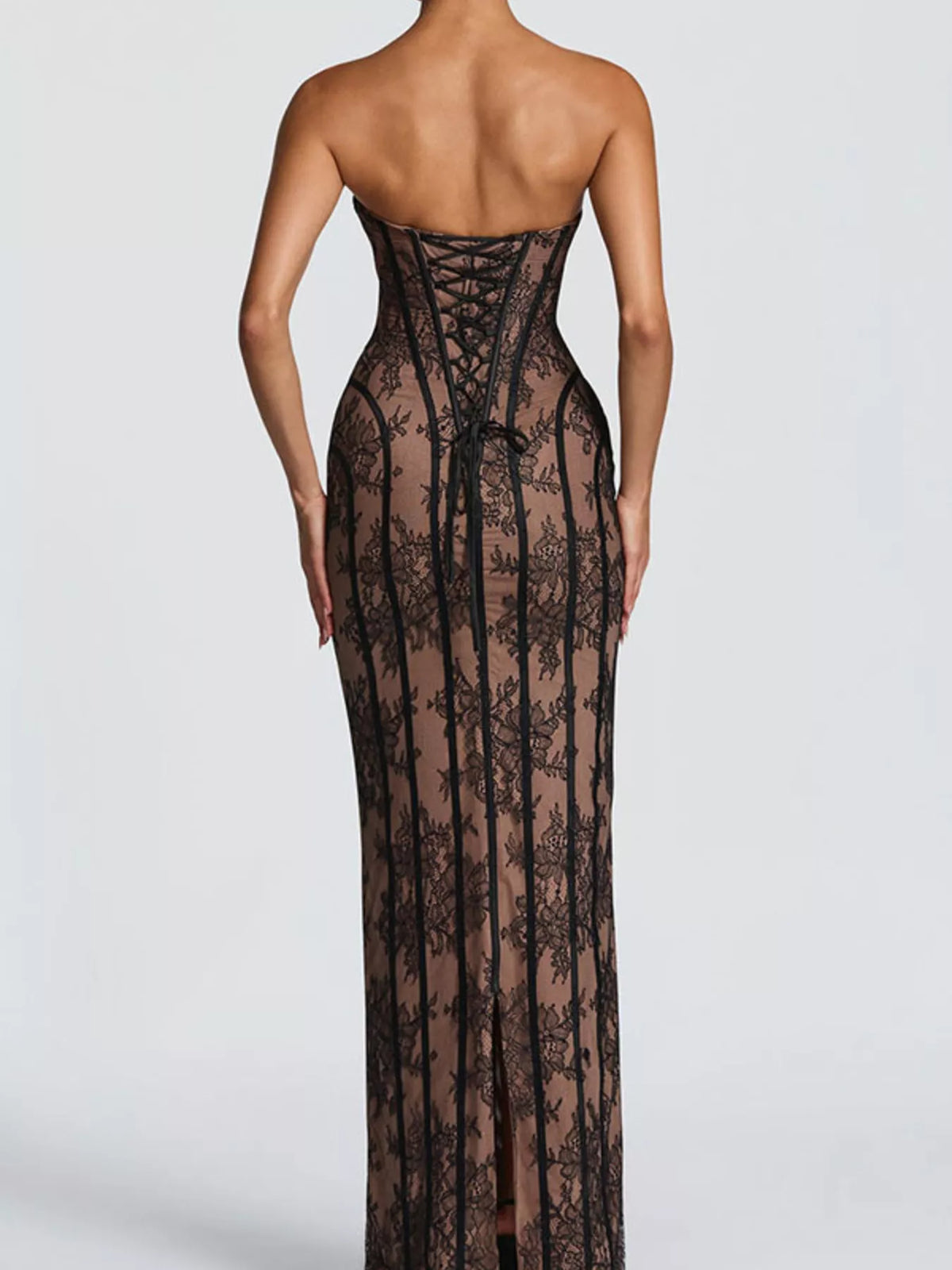 Lace Up Back Strapless Maxi Dress - Lilixa.store