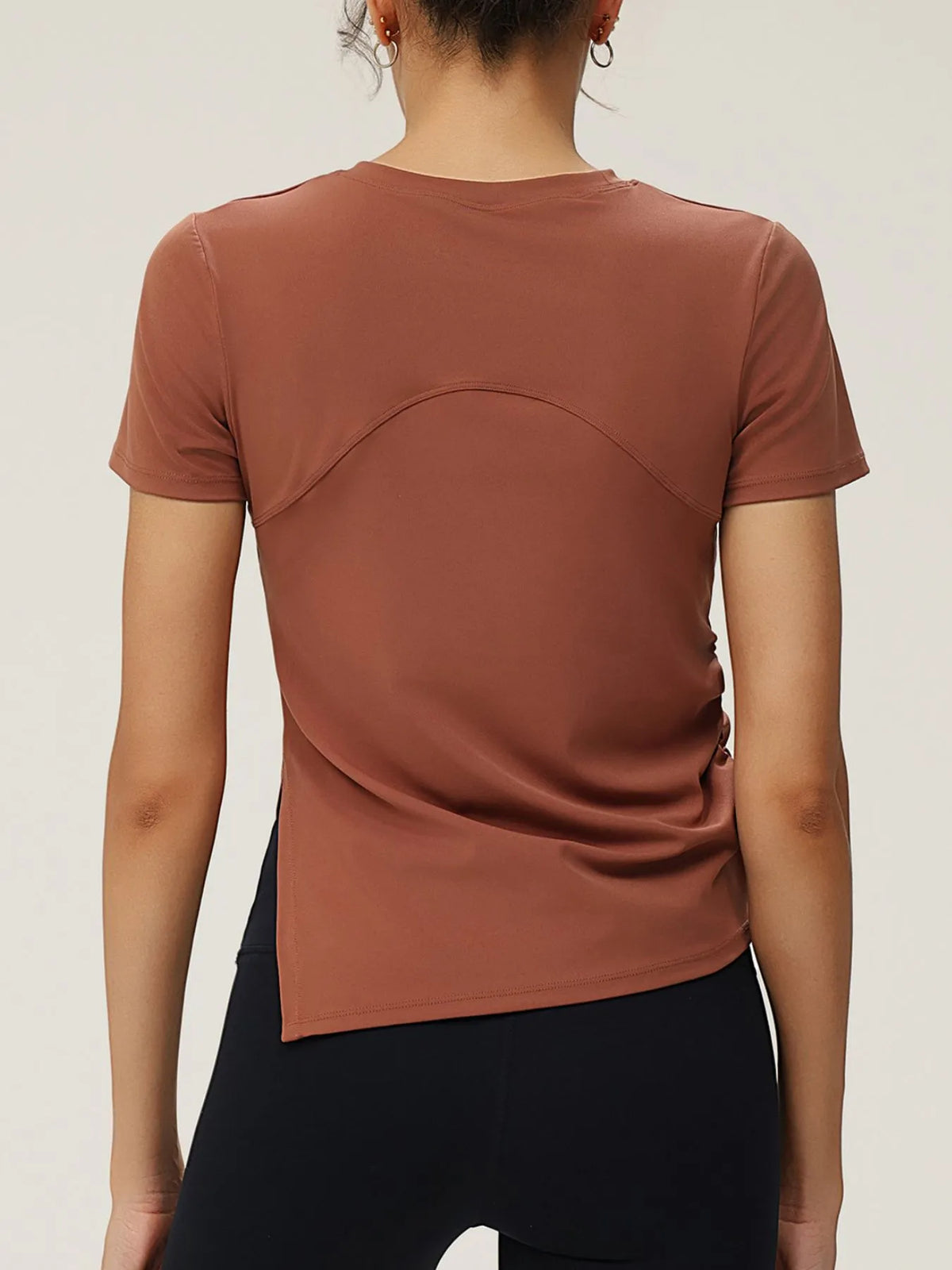 Full Size Slit Round Neck Short Sleeve Active T-Shirt Plus Size - Lilixa.store