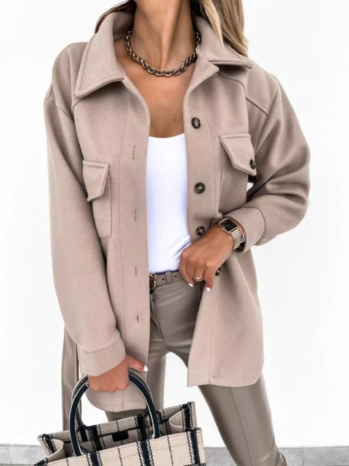 Button-Down Tie Waist Coat in Khaki