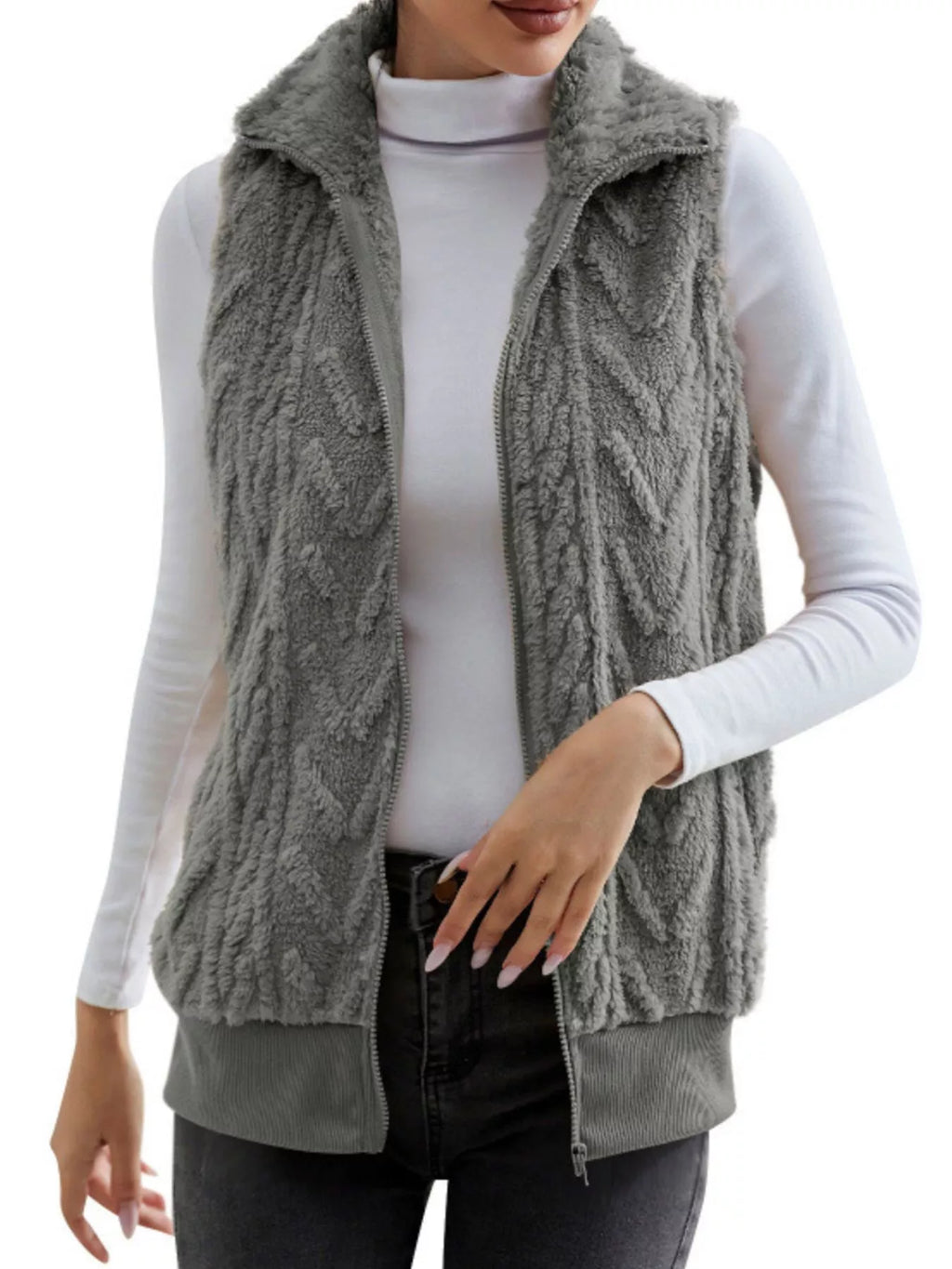 Full Size Cozy Faux Fur Zip-Up Vest Coat Plus Size - Lilixa.store