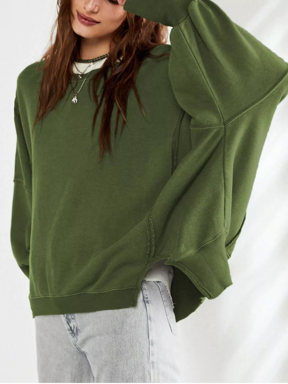 Oversized Relaxed Fit Crew Neck Sweatshirt in Dark Green