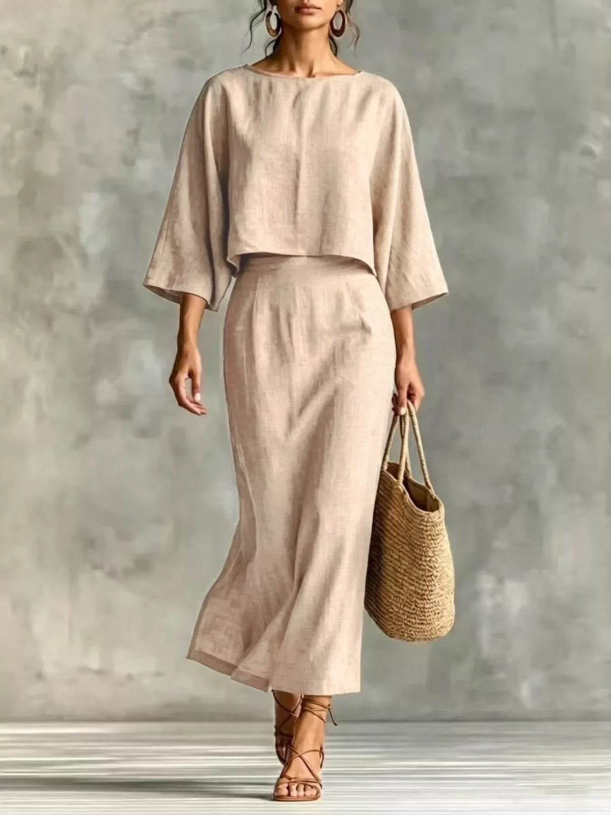 Full Size Solid Color Cropped Top and Midi Skirt Set Plus Size - Lilixa.store