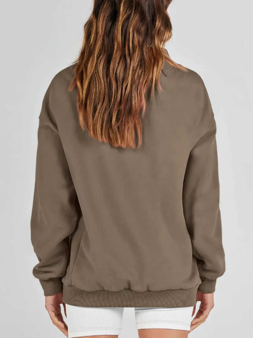 Mock Neck Drop Shoulder Long Sleeve Sweatshirt - Lilixa.store