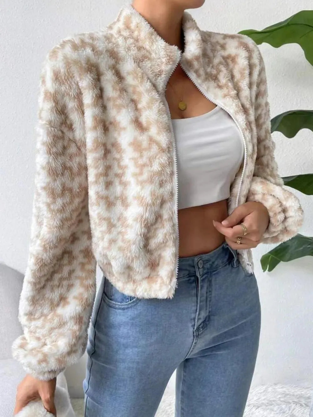 Zip Up Long Sleeve Fuzzy Outerwear - Lilixa.store