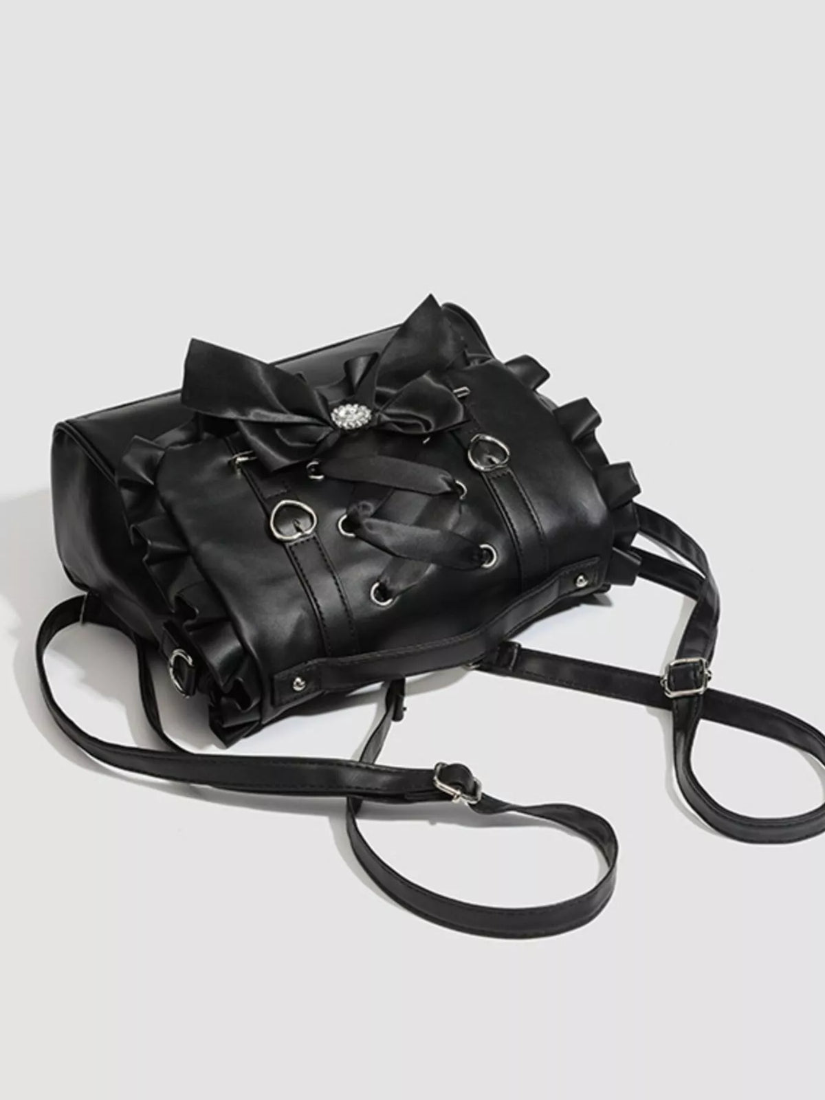 Ruffled Lace Up Bow Backpack Bag - Lilixa.store