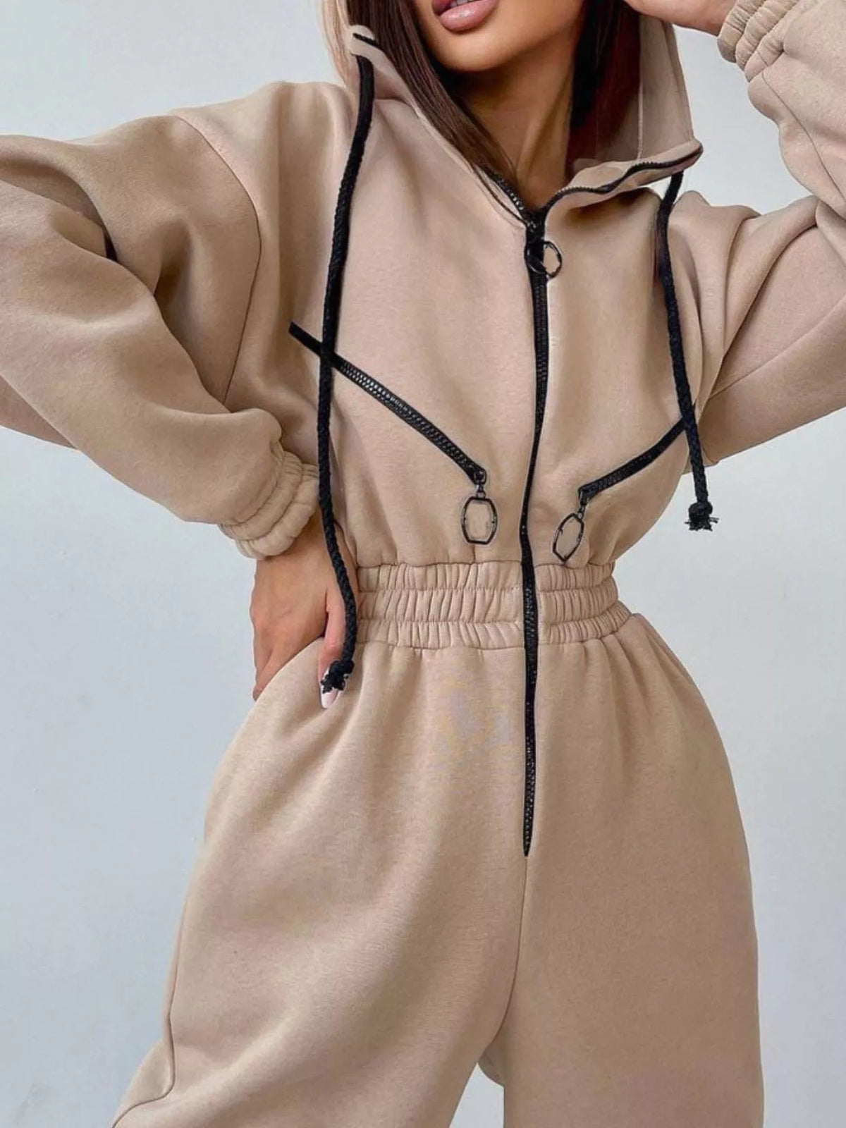 Hooded Zip-Up Long Sleeve Jumpsuit - Lilixa.store