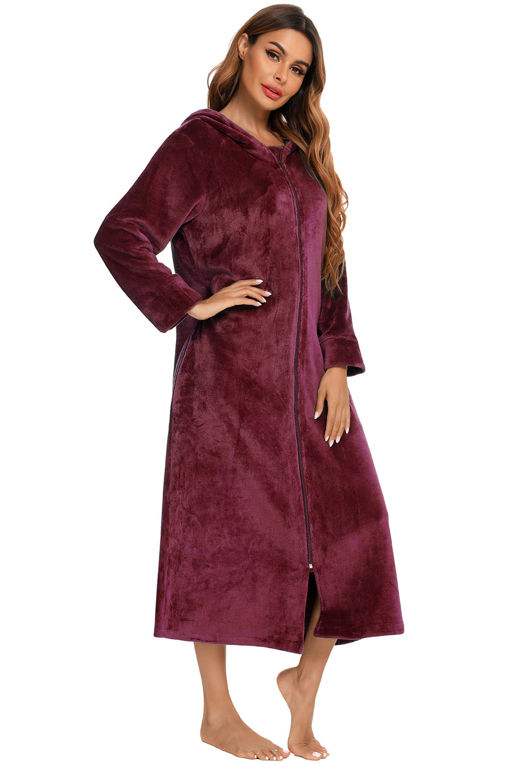 Zip Front Hooded Night Dress with Pockets - Lilixa.store