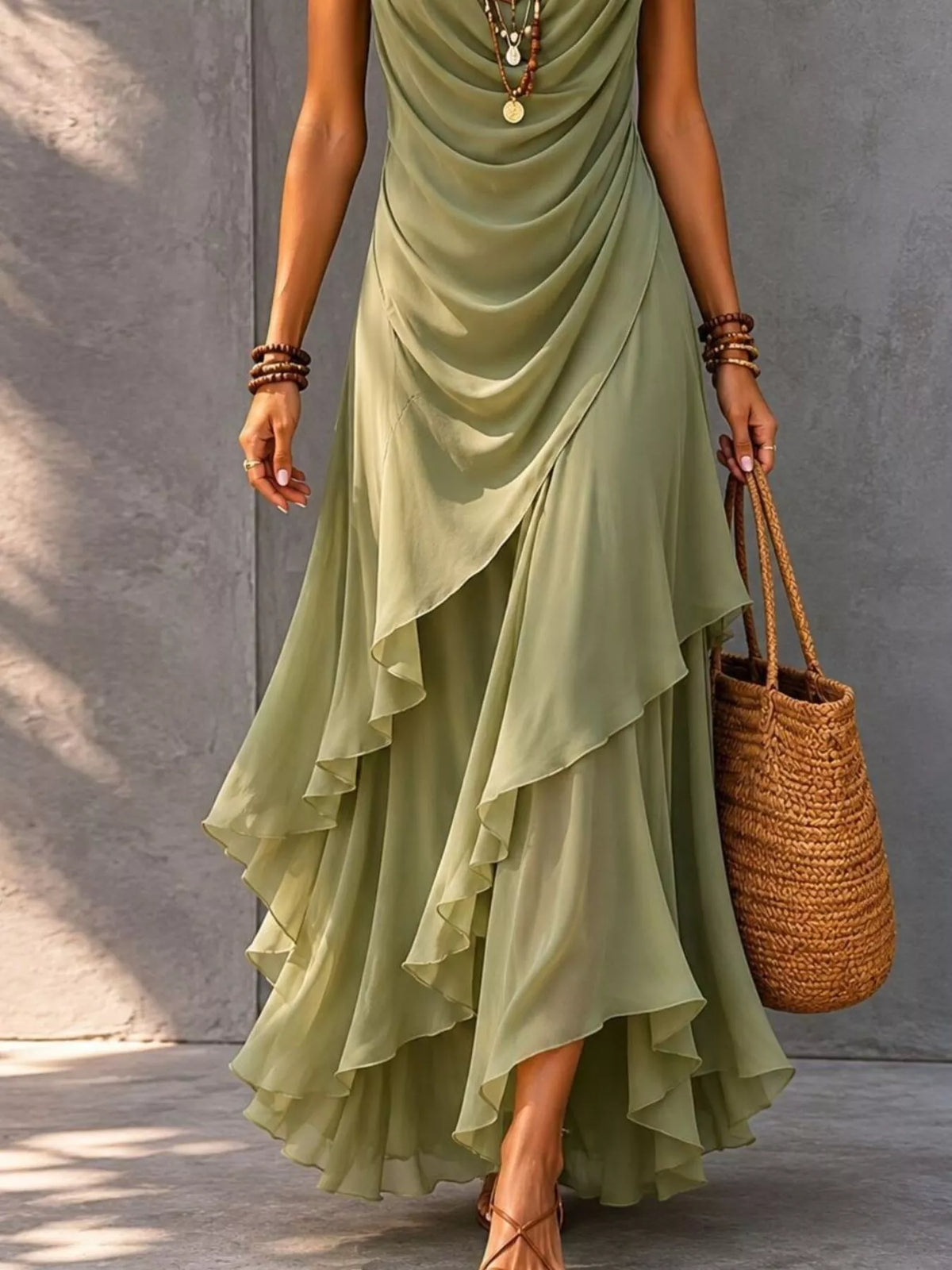 Sleeveless Layered Ruffle Hem Maxi Dress - Lilixa.store