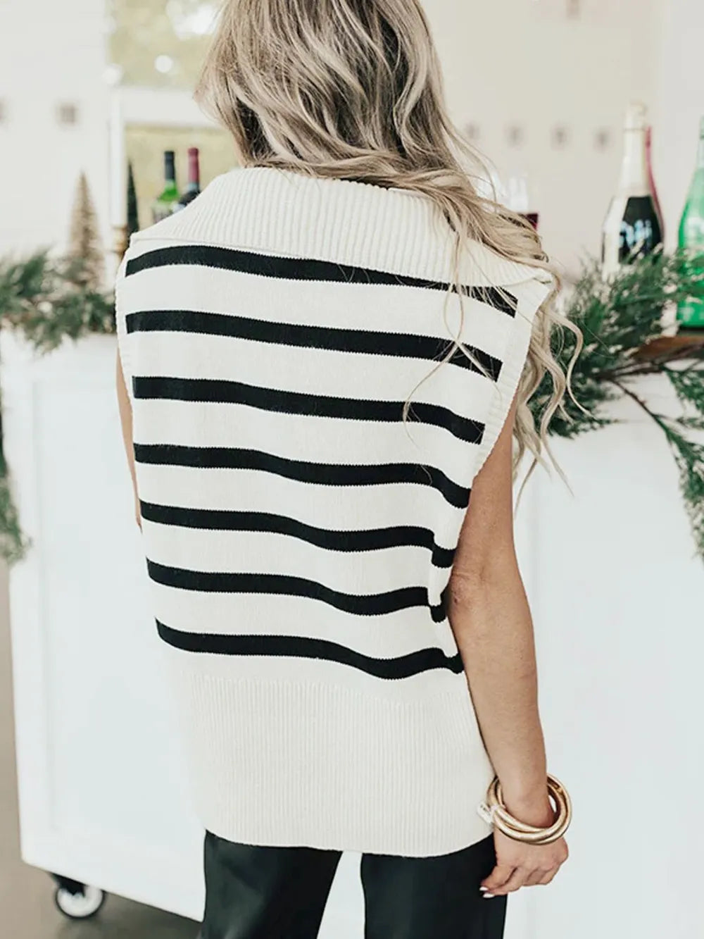 Perfee Striped Half Zip Sweater Vest - Lilixa.store