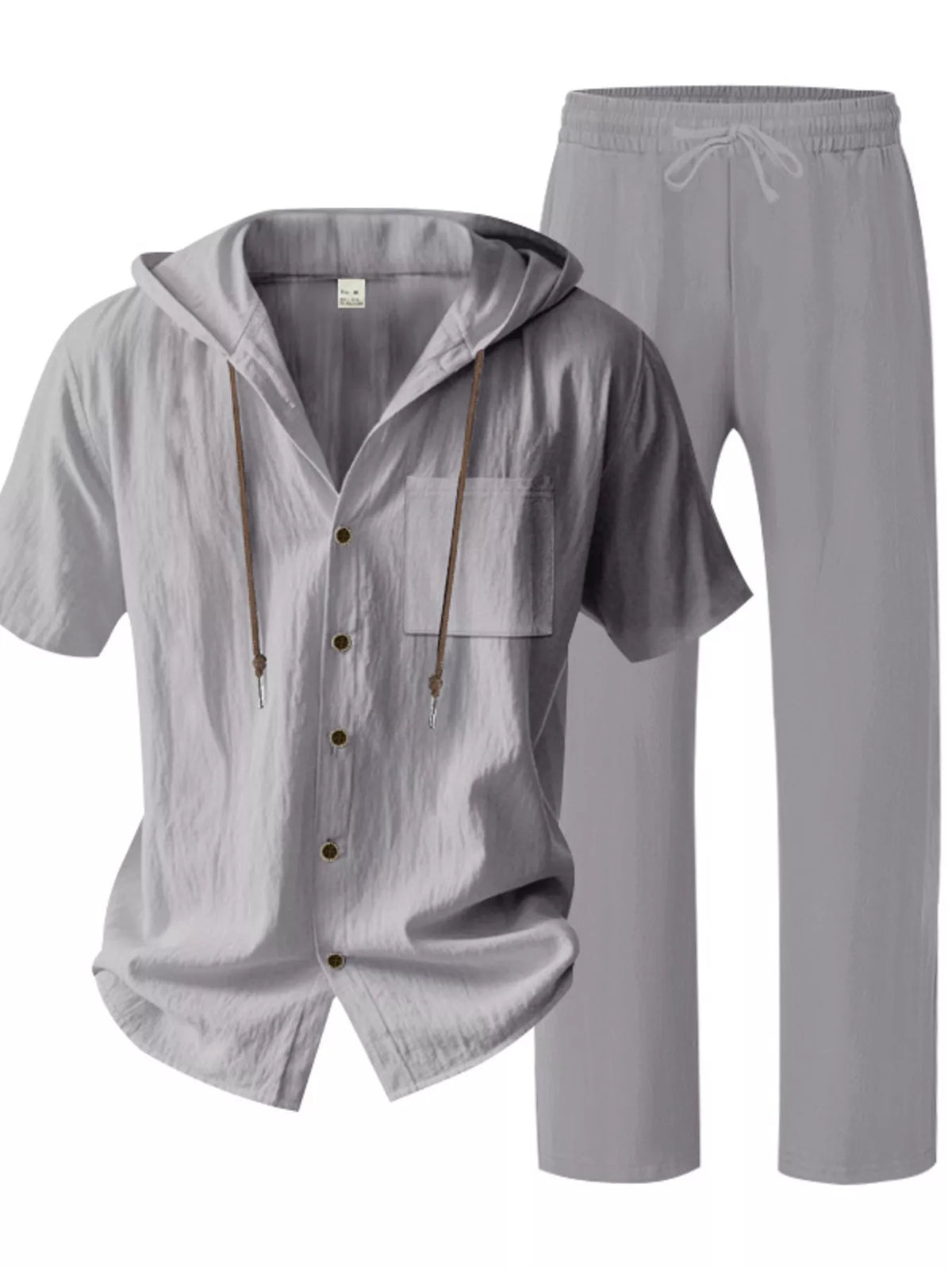 Men's Full Size Casual Hooded Short Sleeve Shirt and Pants Two-Piece Set Plus Size - Lilixa.store