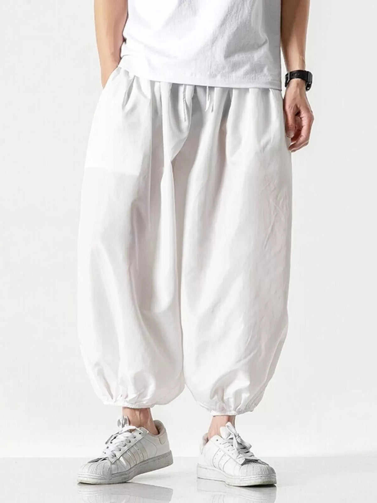 Men's Plus Size Loose Fit Harem Pants in White