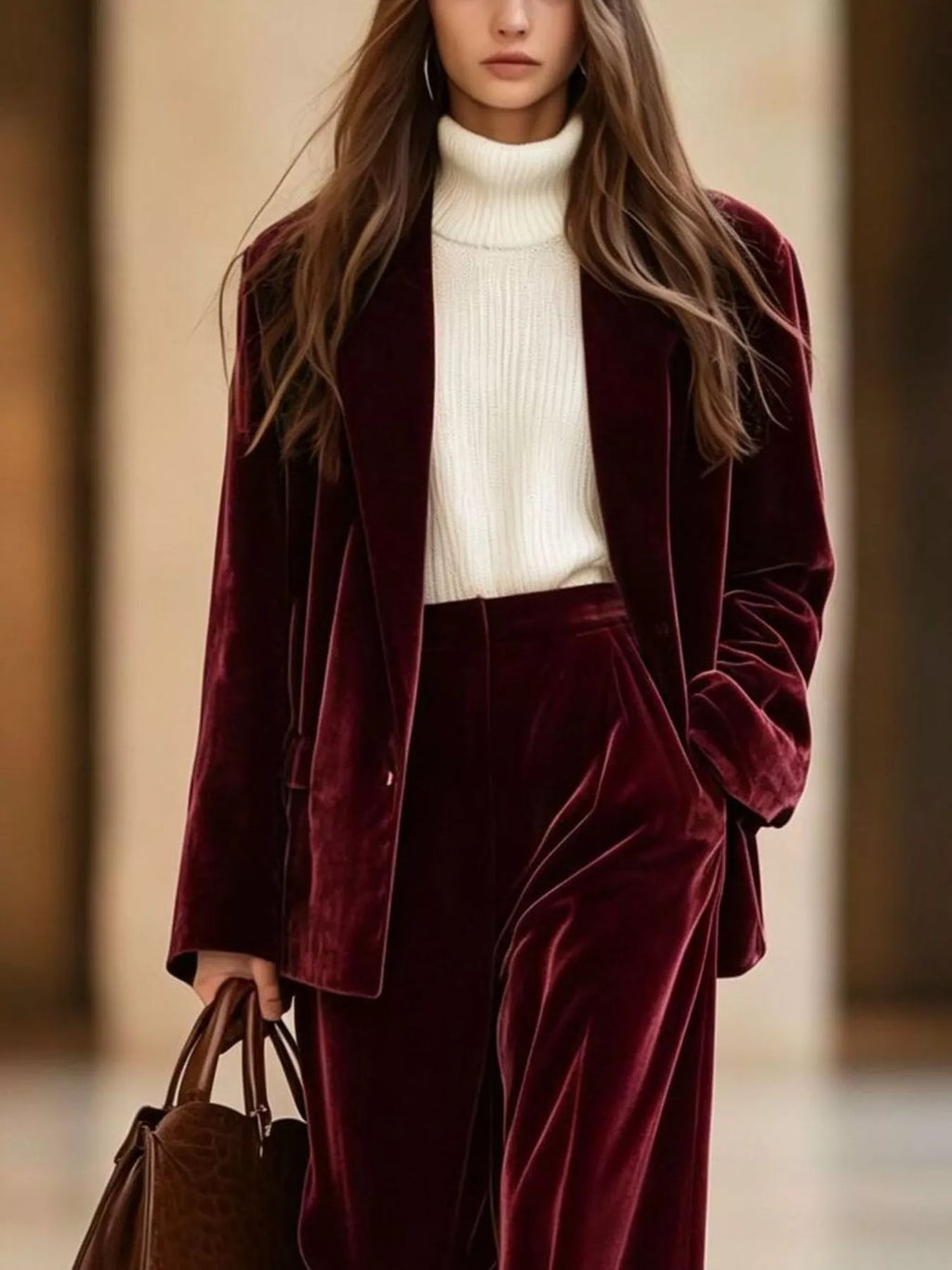 Velvet Blazer and Wide-Leg Pants Two-Piece Set - Lilixa.store