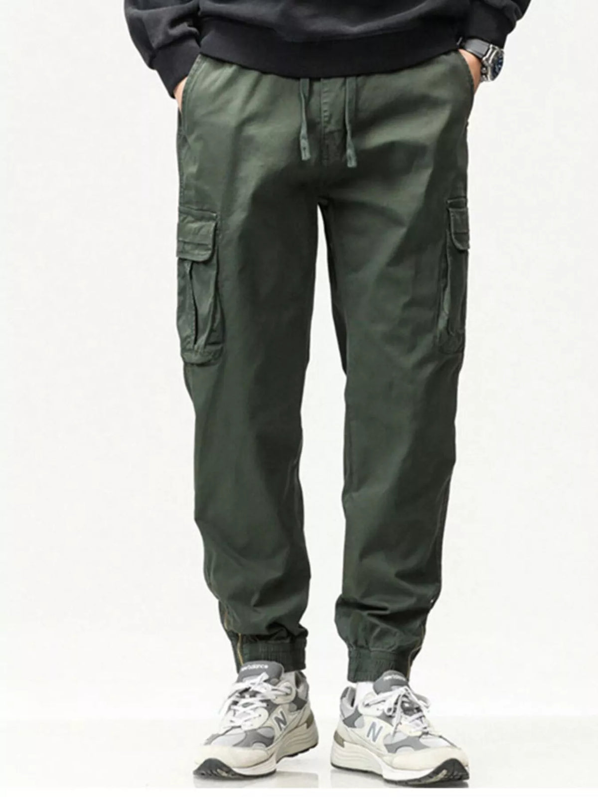 Men's Full Size Casual Cargo Pants with Drawstring Waist Plus Size in Army Green
