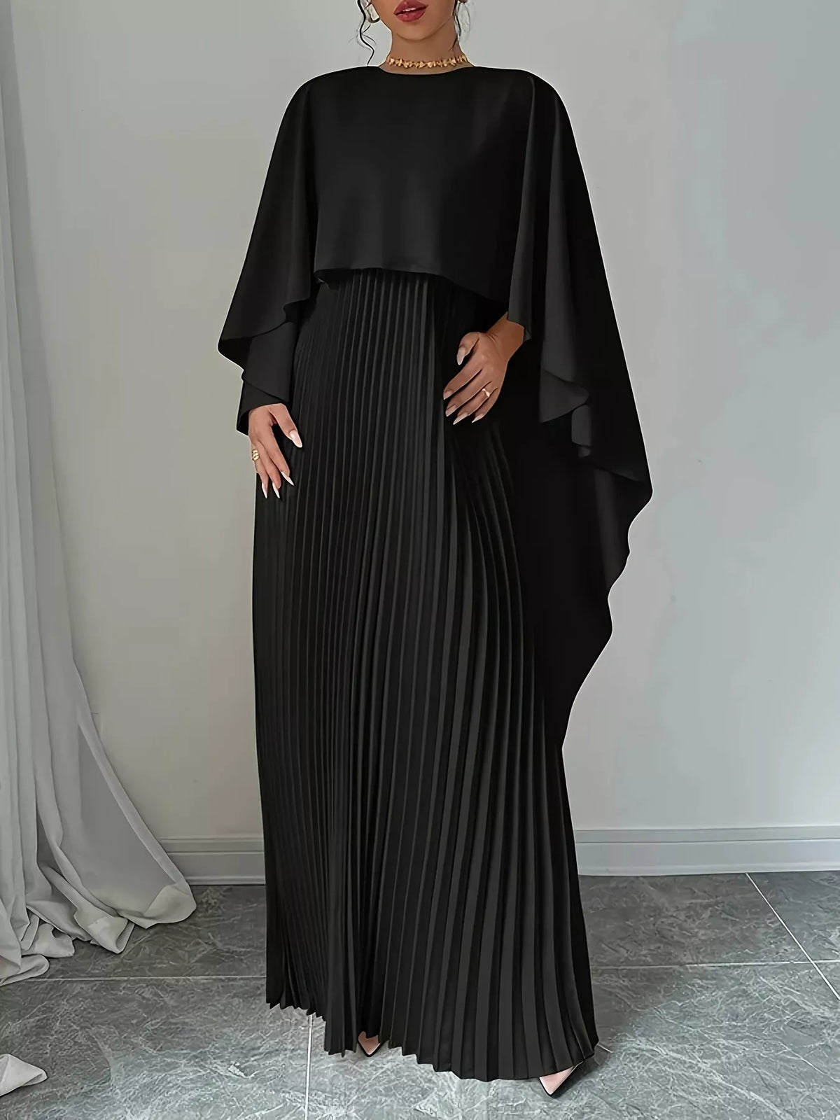 Cape Pleated Maxi Dress - Lilixa.store