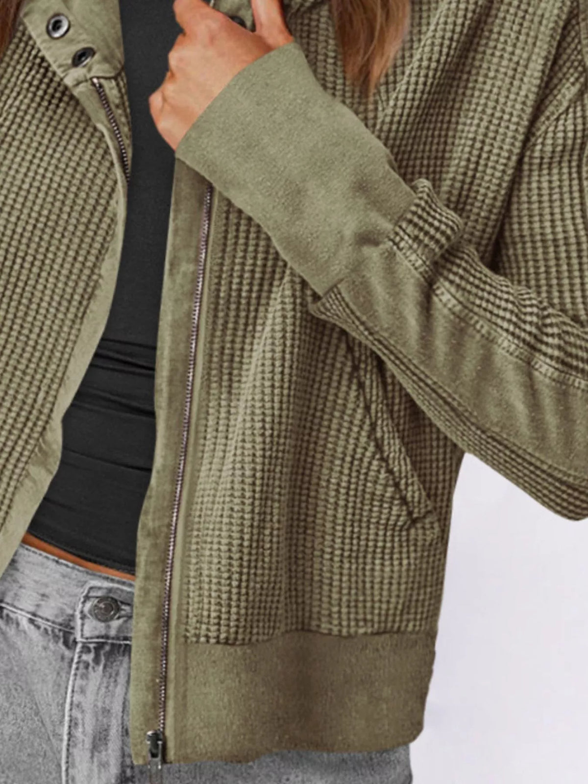 Waffle Knit Zip-Up Jacket
