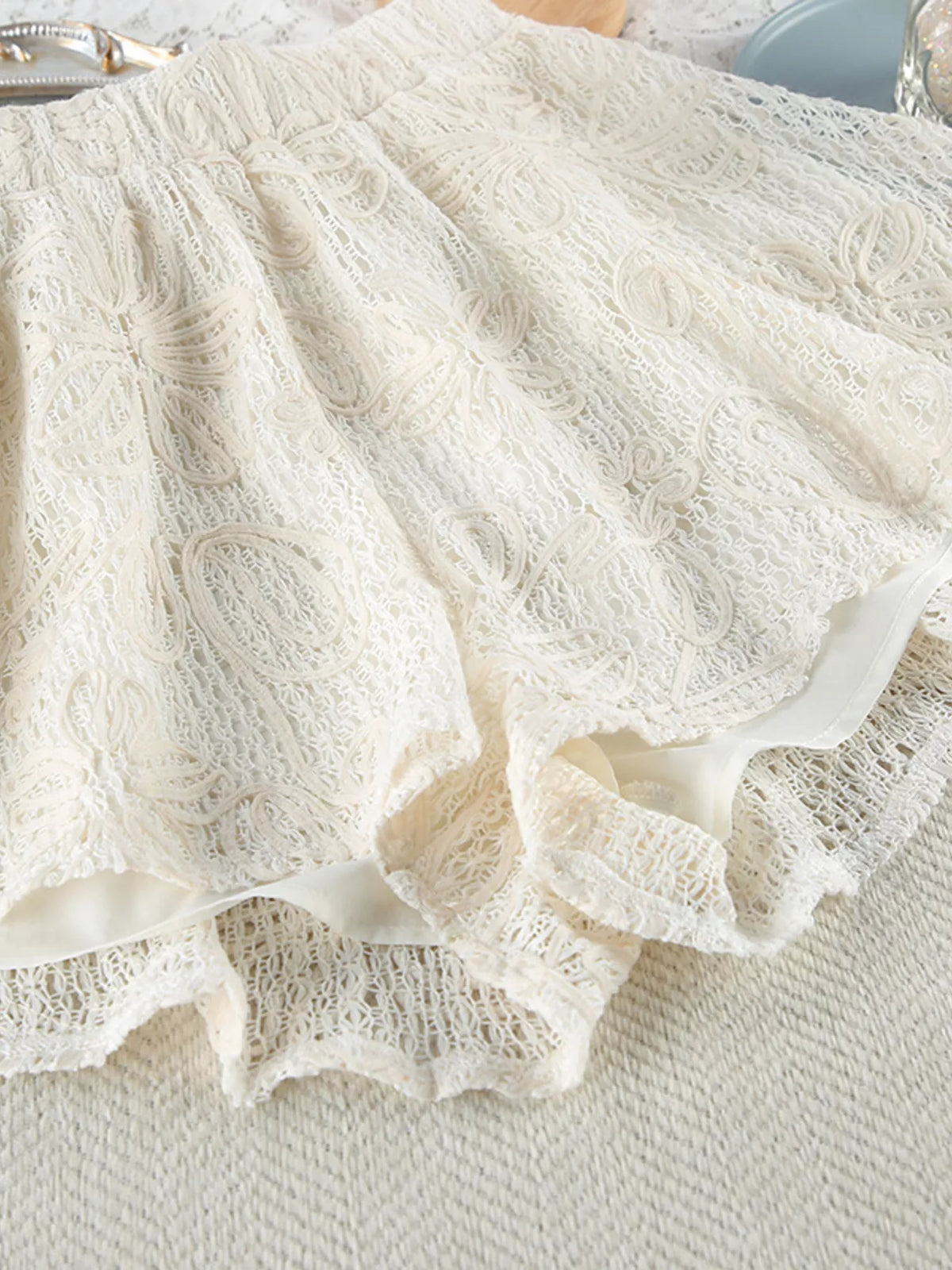 Lace Crochet Tie Front Top and Shorts Two-Piece Lounge Set - Lilixa.store