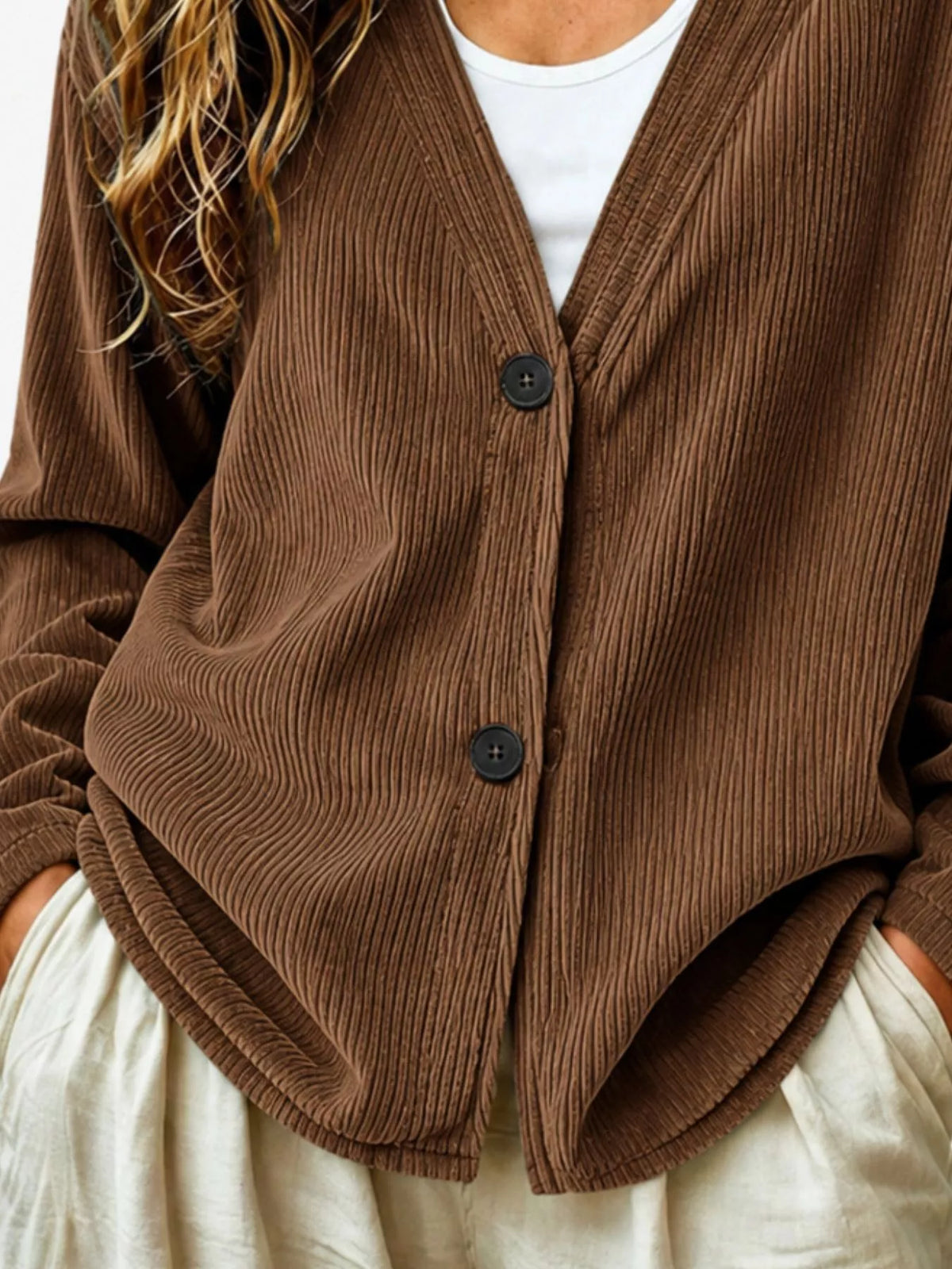 Casual Corduroy Button-Up Cardigan, view 2