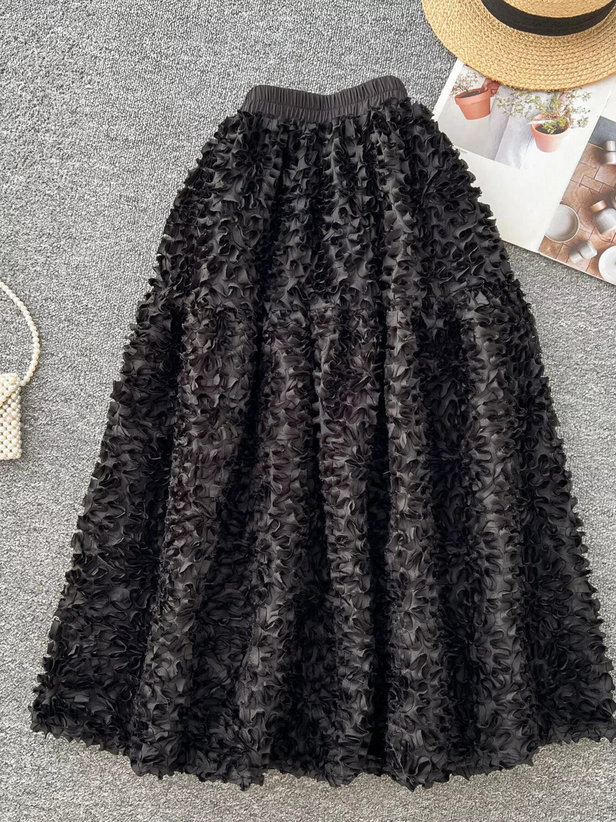 Elegant 3D Lace Trim High‑Waist A‑Line Midi Skirt - Lilixa.store