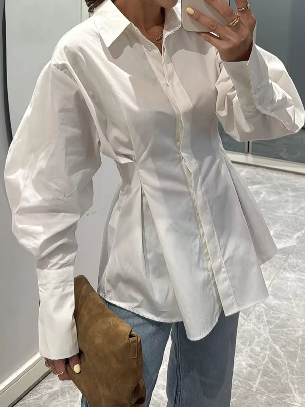 Button-Down Lantern Sleeve Shirt