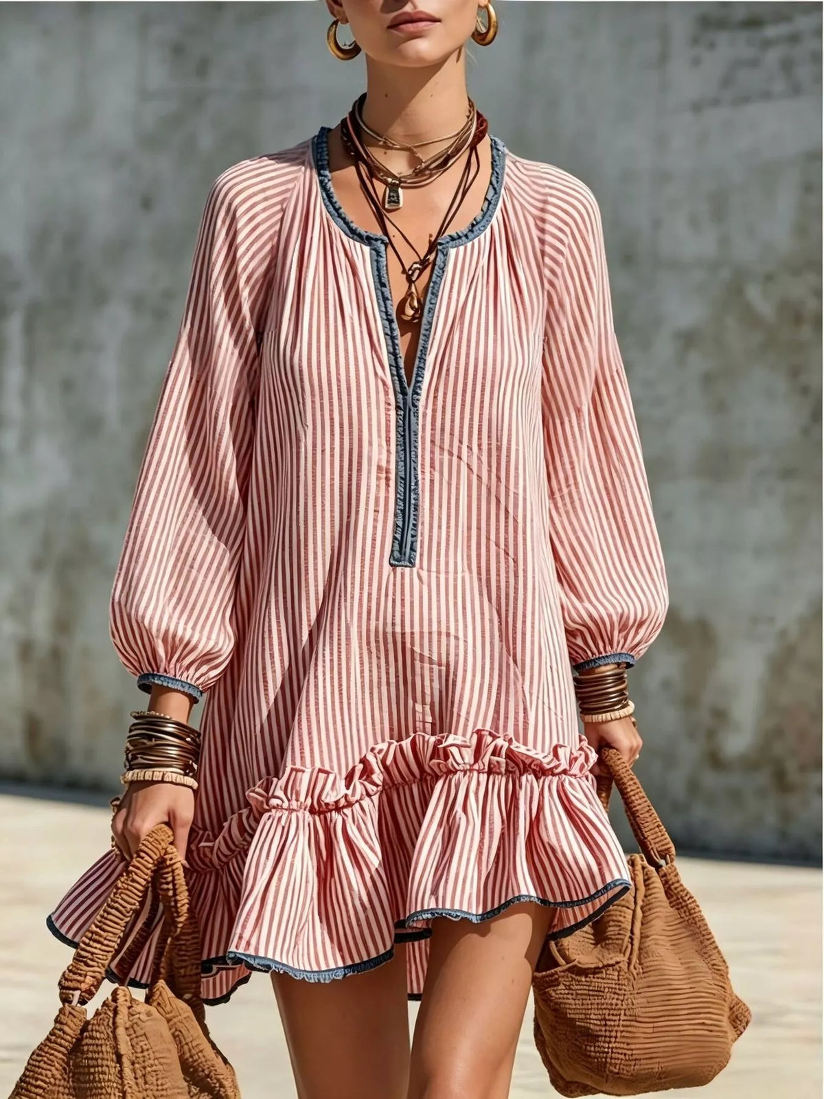 Striped Ruffle Hem Mini Dress