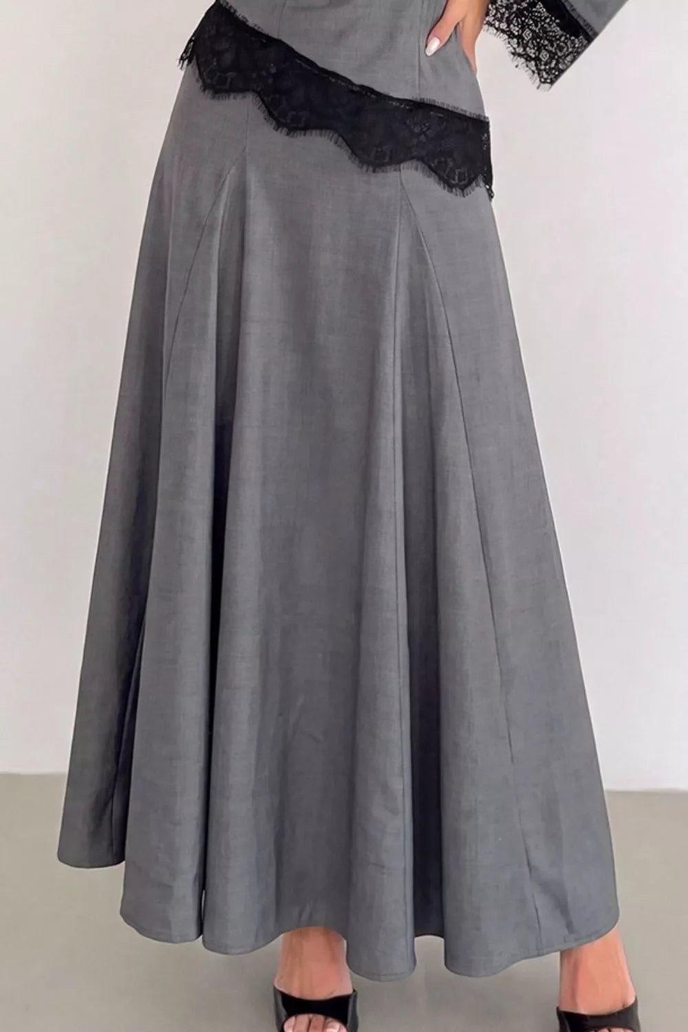 Lace Detail Mock Neck Top and Skirt Set - Lilixa.store