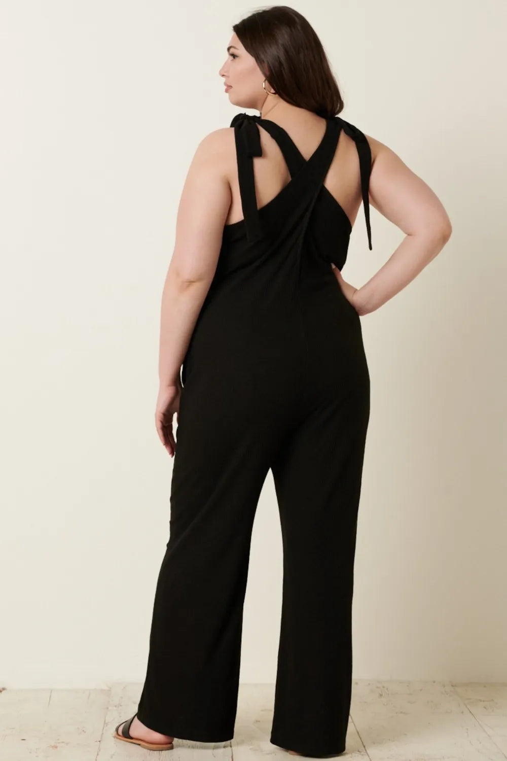 Mittoshop Rib Knit V-Neck Cross Back Jumpsuit - Lilixa.store
