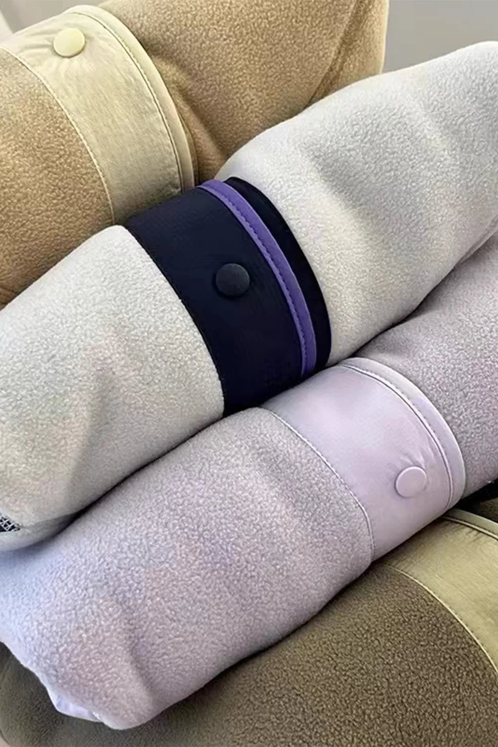 Snap Down Contrast Fleece Jacket with Pockets - Lilixa.store