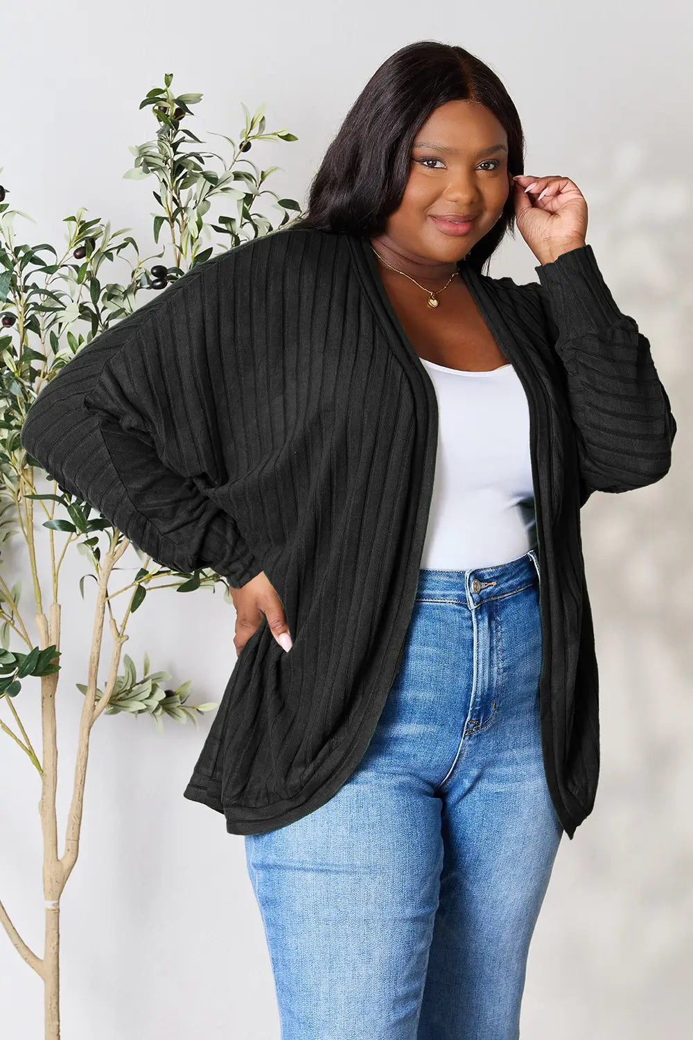 Basic Bae Full Size Ribbed Cocoon Cardigan - Lilixa.store