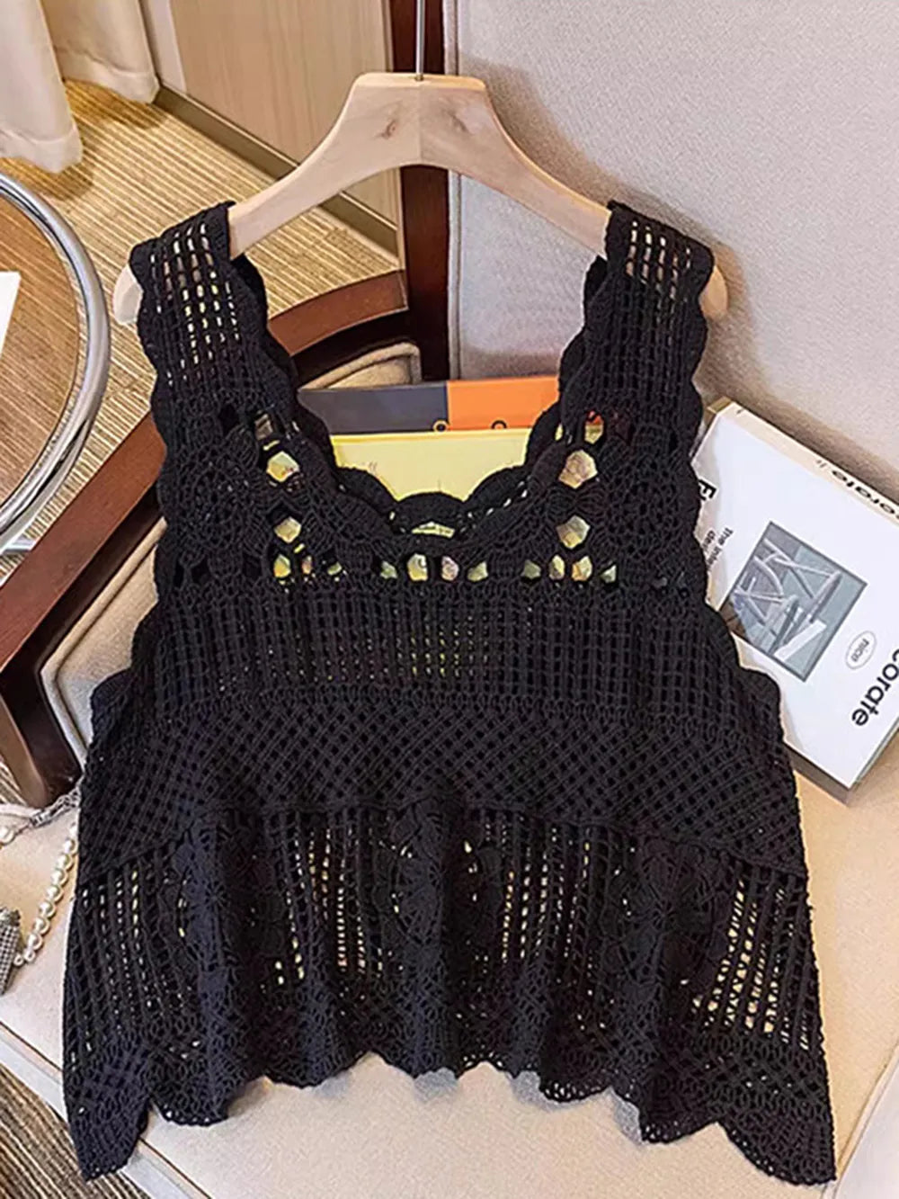 Openwork Scoop Neck Tank - Lilixa.store