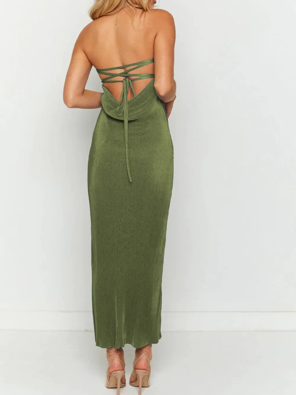 Lace-Up Back Tube Maxi Dress - Lilixa.store
