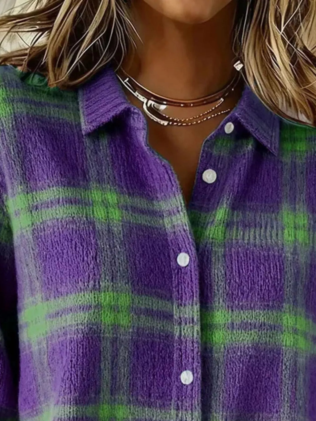 Full Size Plaid Button-Down Knit Cardigan Plus Size - Lilixa.store