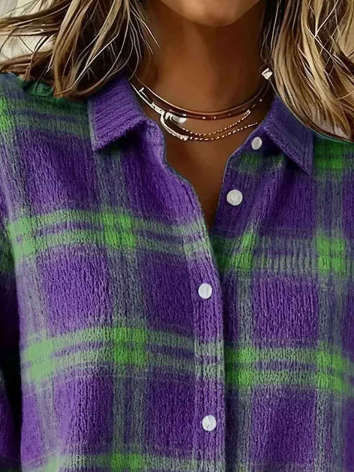 Full Size Plaid Button-Down Knit Cardigan Plus Size - Lilixa.store