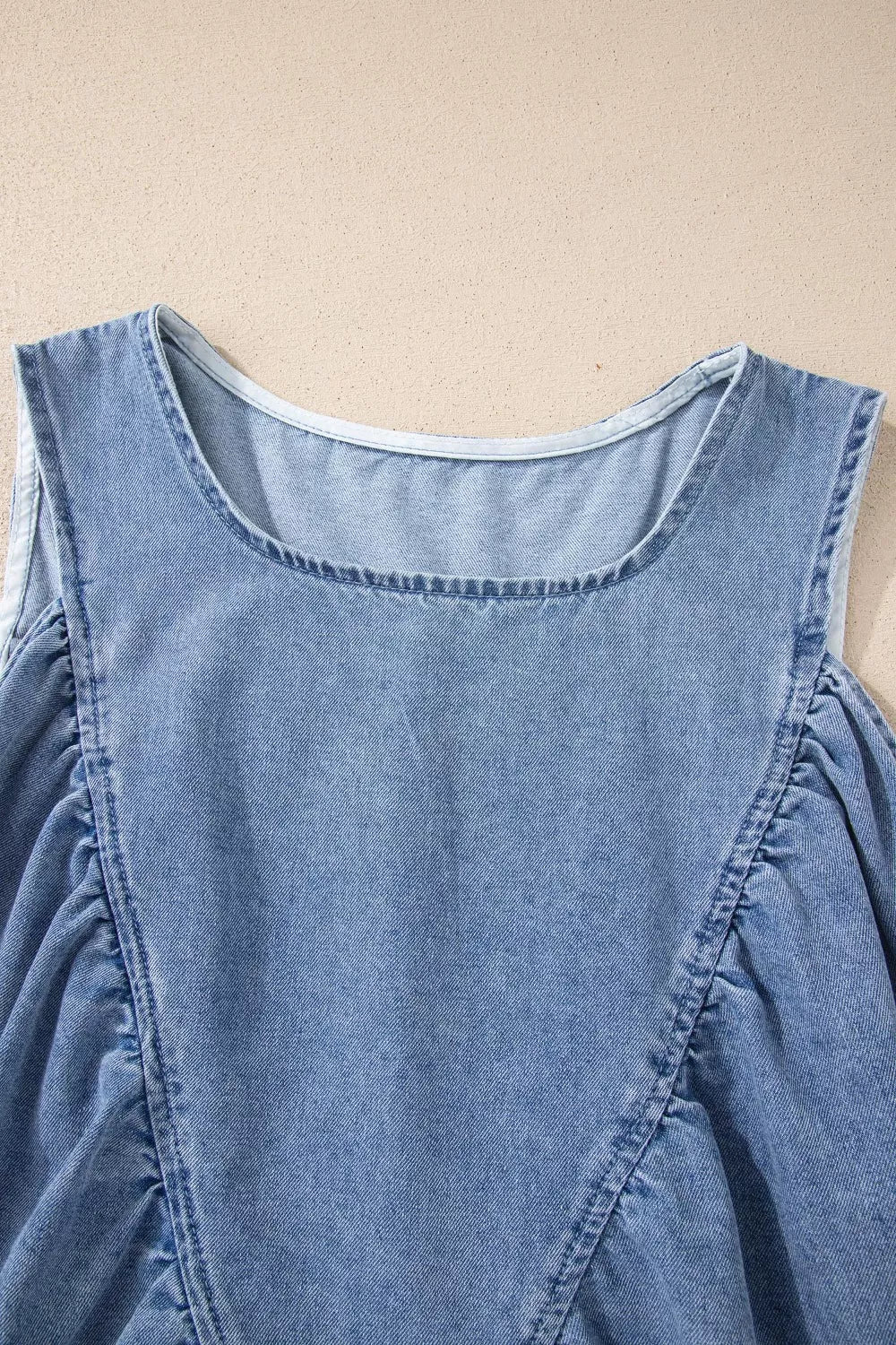 Denim Pleated Patchwork Sleeveless Top - Lilixa.store