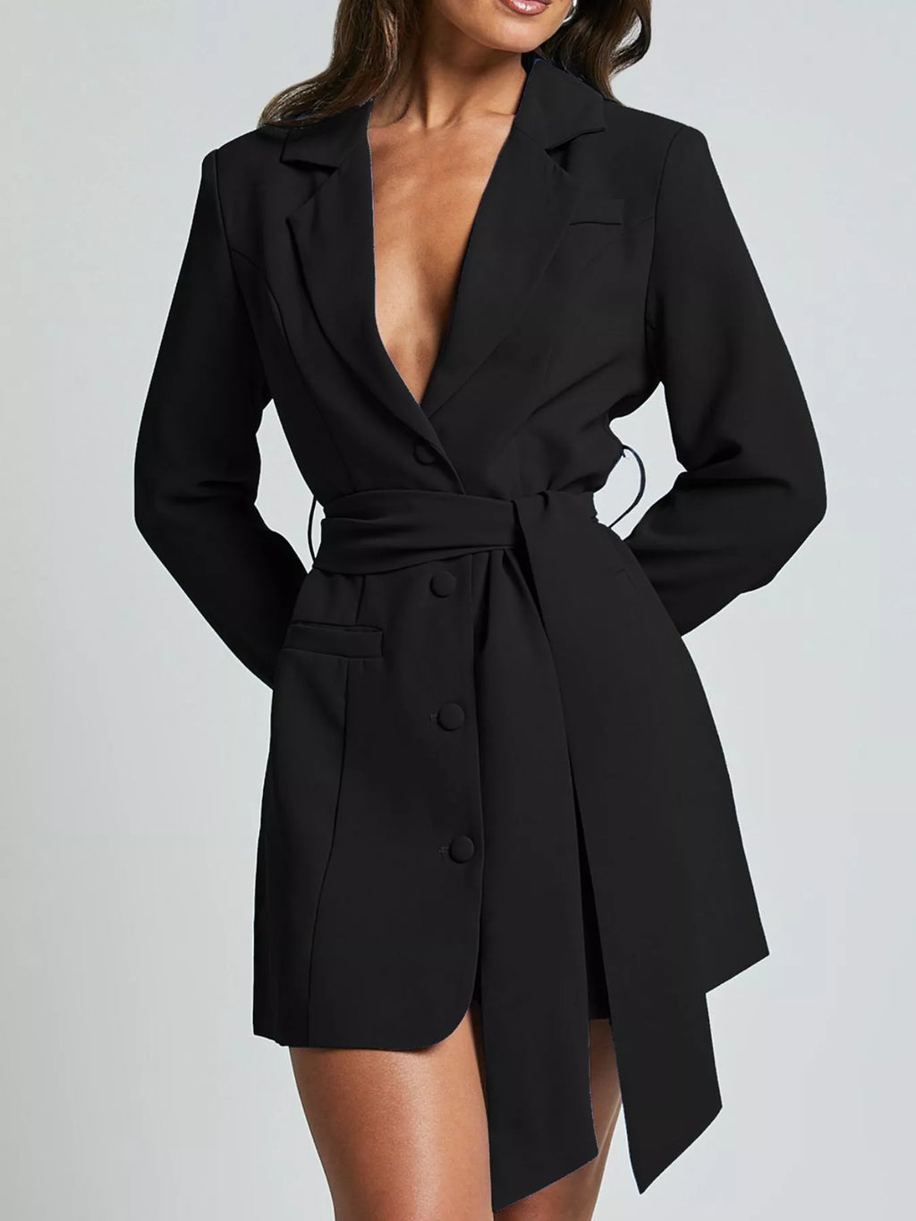 Lapel Collar Tie Waist Blazer - Lilixa.store