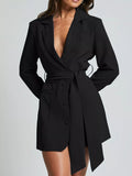 Lapel Collar Tie Waist Blazer - Lilixa.store
