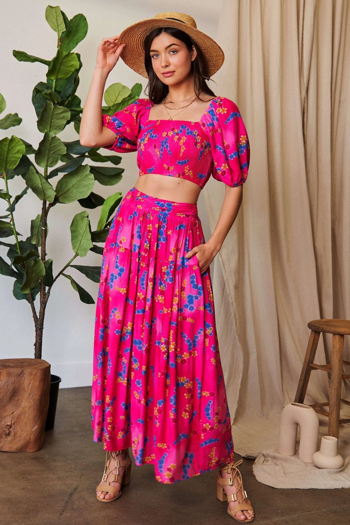 Davi & Dani Printed Smocking Waistband Ruffled Maxi Skirt - Lilixa.store