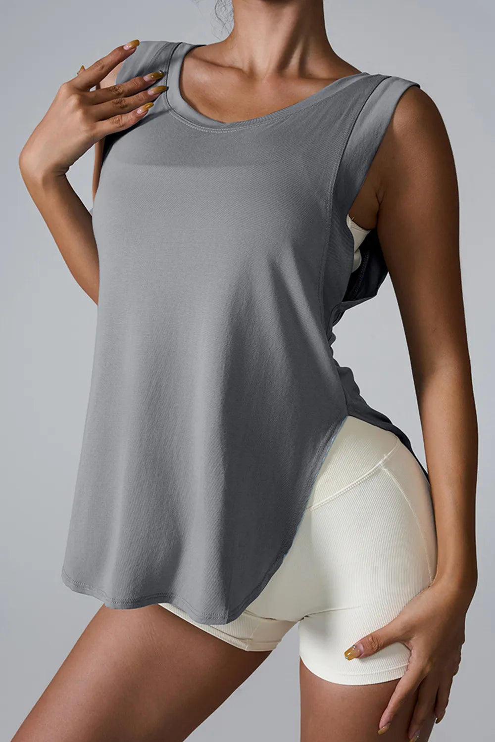 Slit Round Neck Active Tank - Lilixa.store