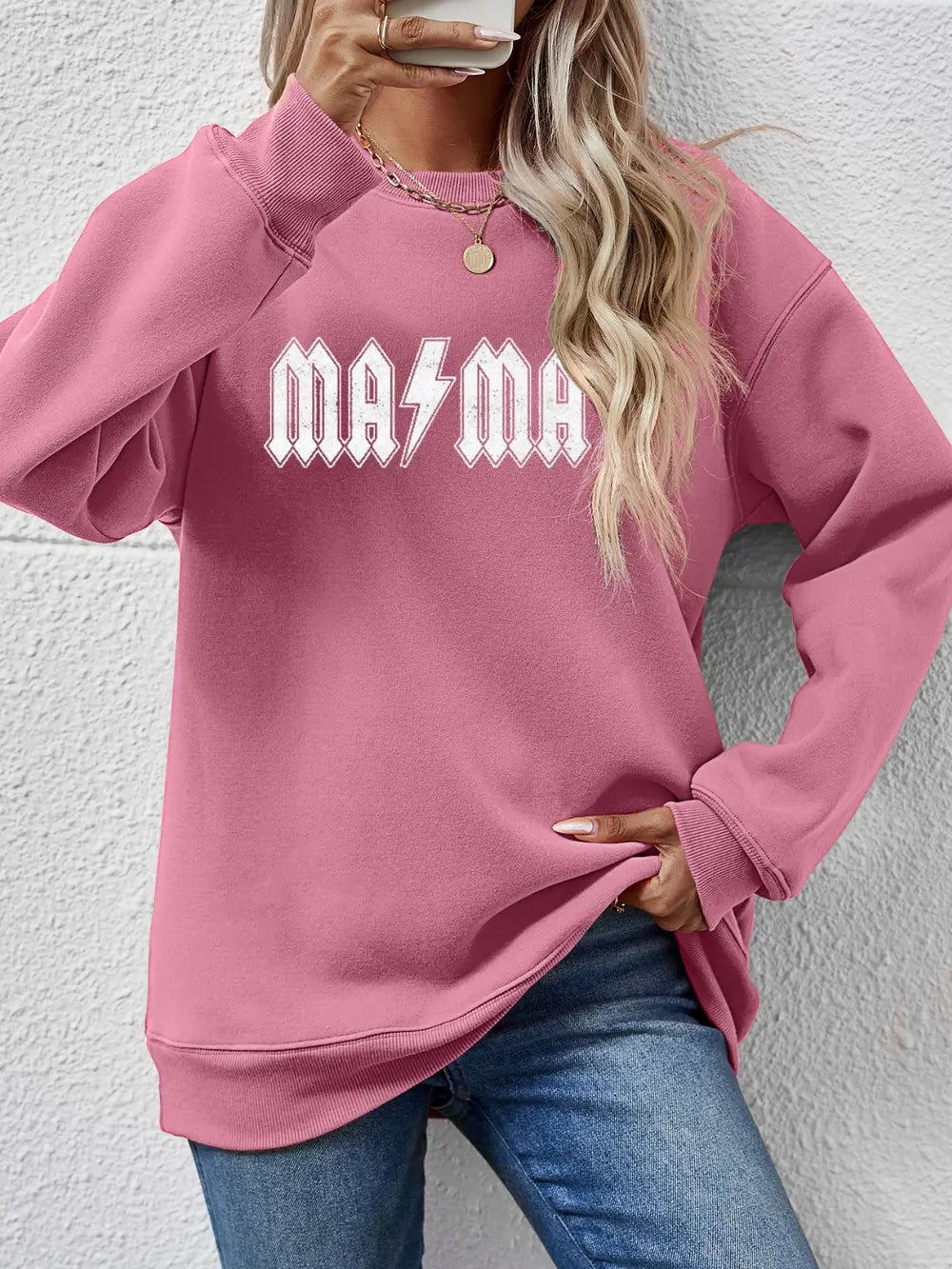 Letter Graphic Dropped Shoulder Sweatshirt in Moonlit Mauve