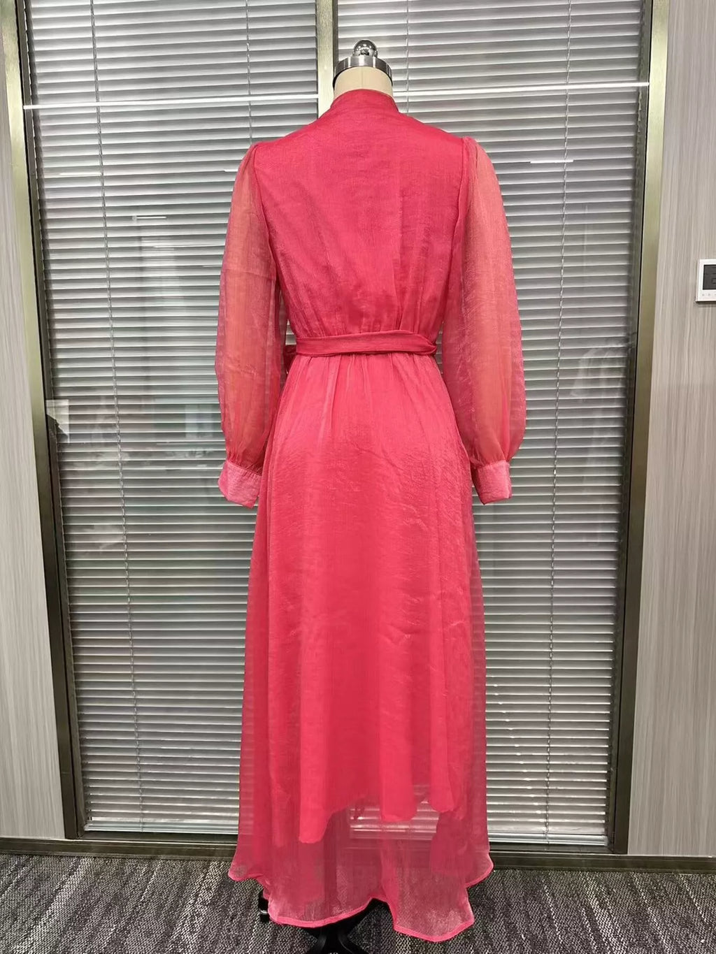 Long Sleeve Chiffon Wrap Maxi Dress with High Slit - Lilixa.store
