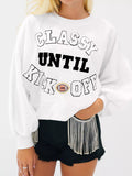 CLASSY UNTIL KICKOFF Plush Letter Patched Loose Sweatshirt - Lilixa.store