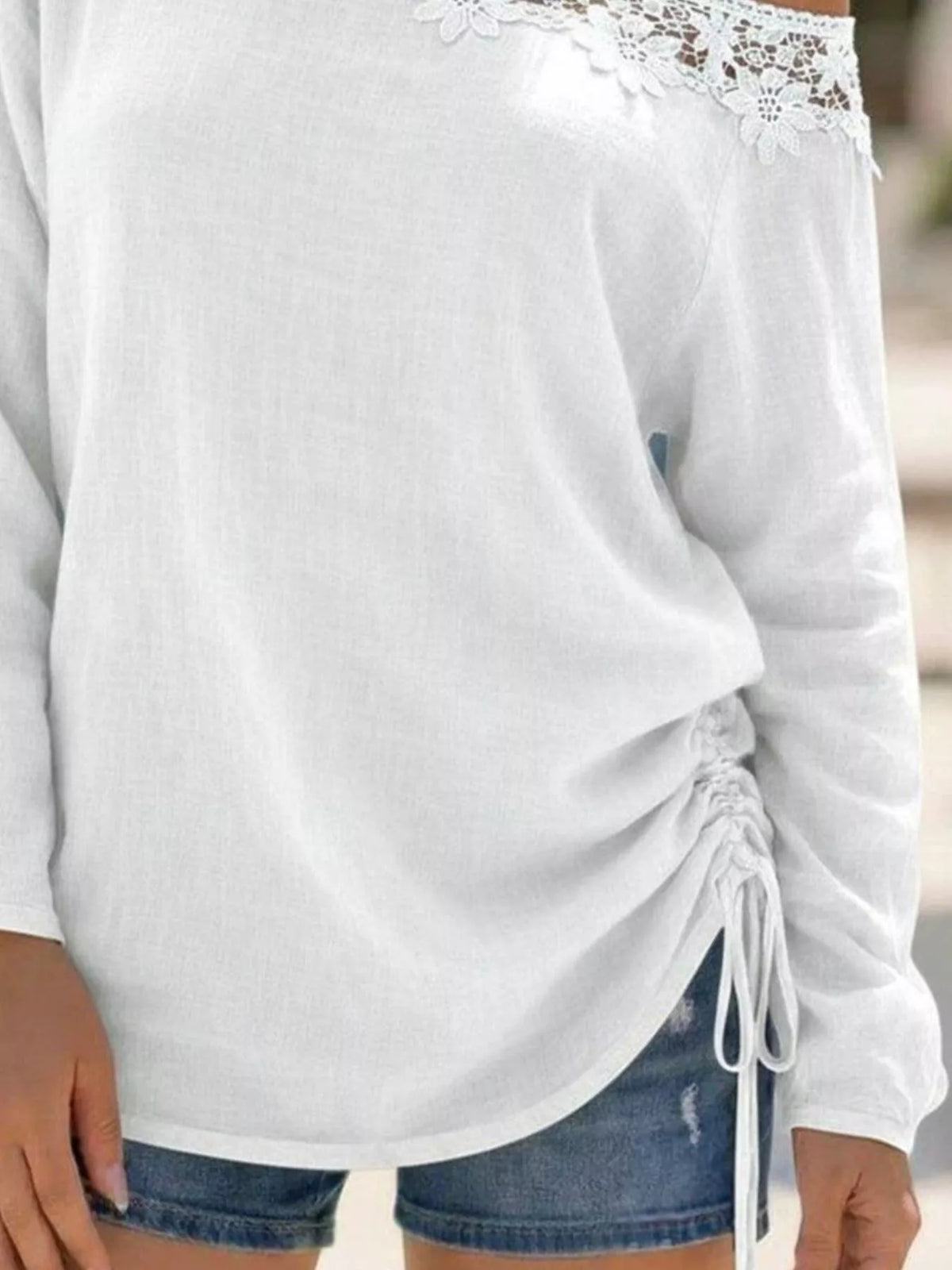 Lace Trim One Shoulder Ruched Top - Lilixa.store