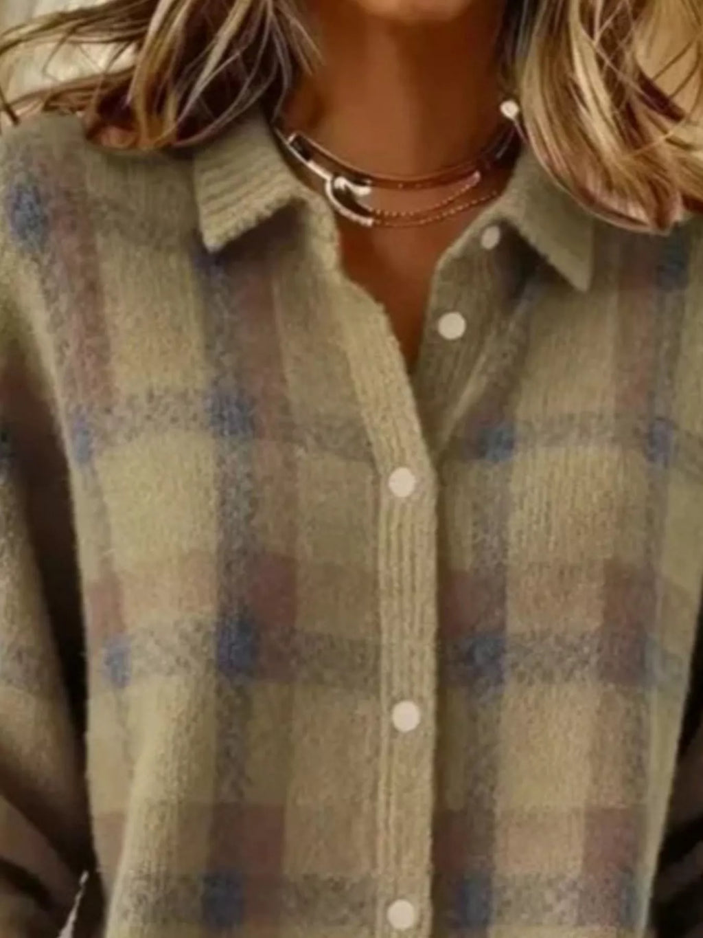 Full Size Plaid Button-Down Knit Cardigan Plus Size - Lilixa.store