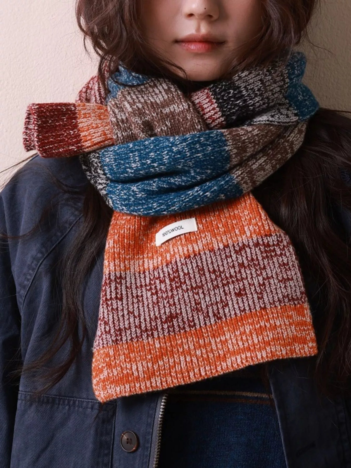 100% Wool Color Block Knitted Scarf - Lilixa.store