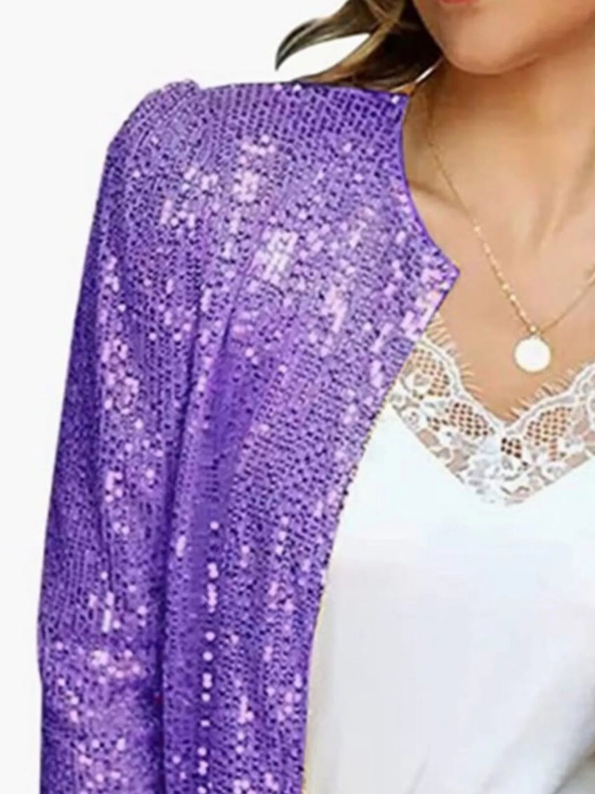 Full Size Sequin Long Sleeve Jacket Plus Size, view 13