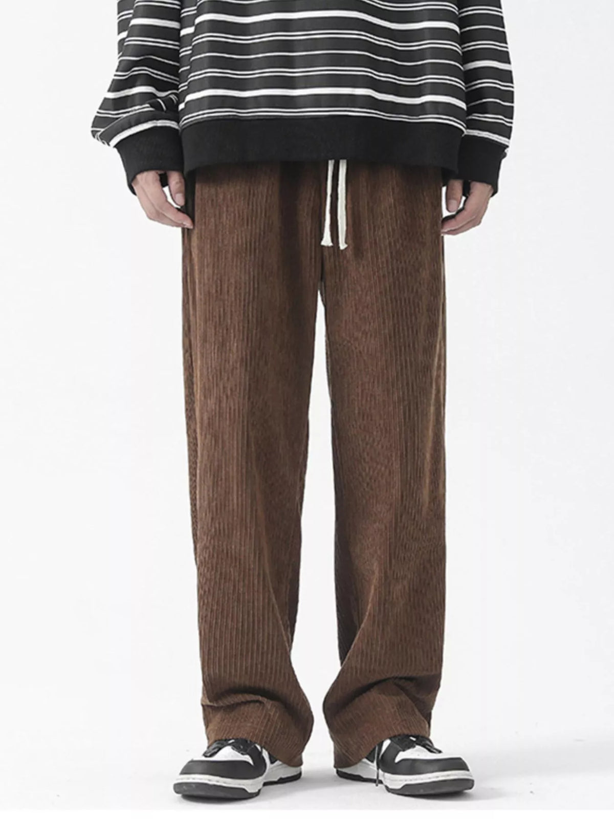 Men's Full Size Drawstring Wide Leg Corduroy Pants Plus Size in Coffee Brown