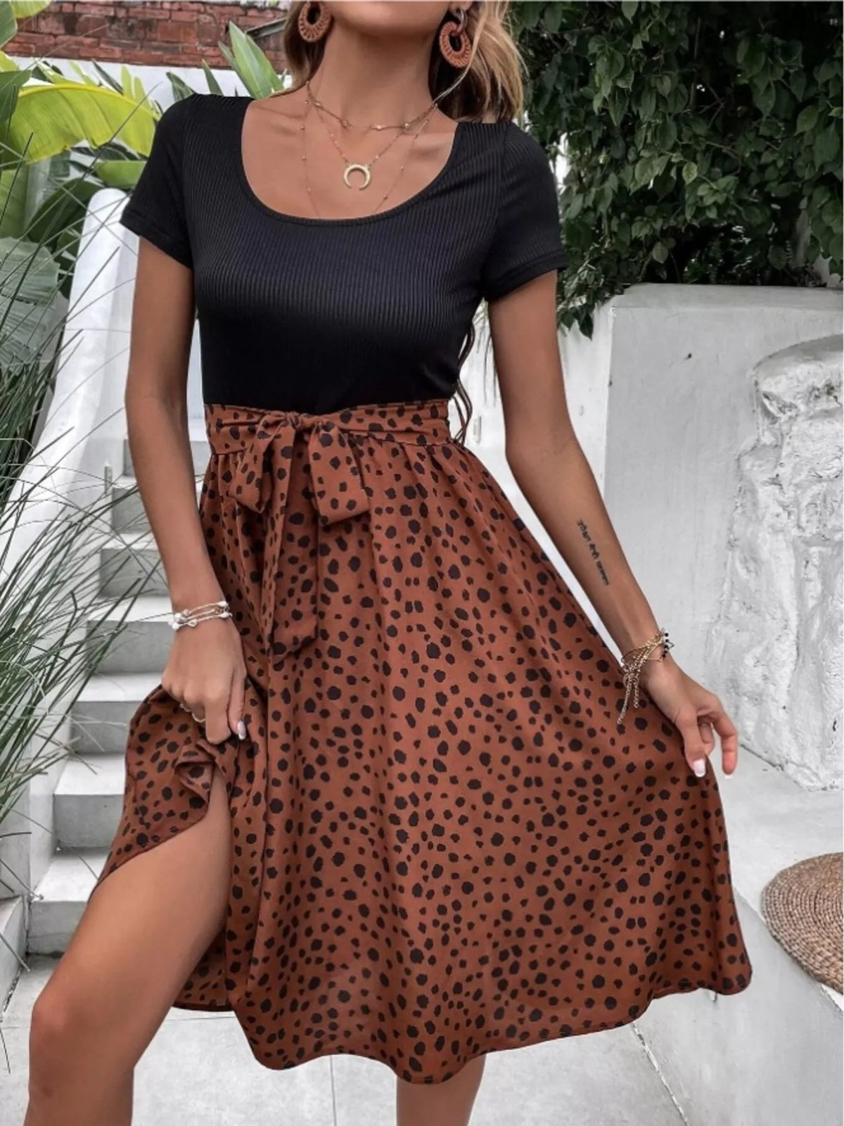 Leopard Print Tie-Waist Dress - Lilixa.store