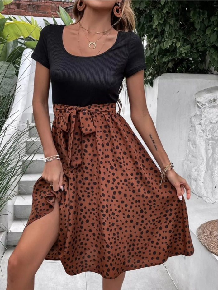 Leopard Print Tie-Waist Dress - Lilixa.store