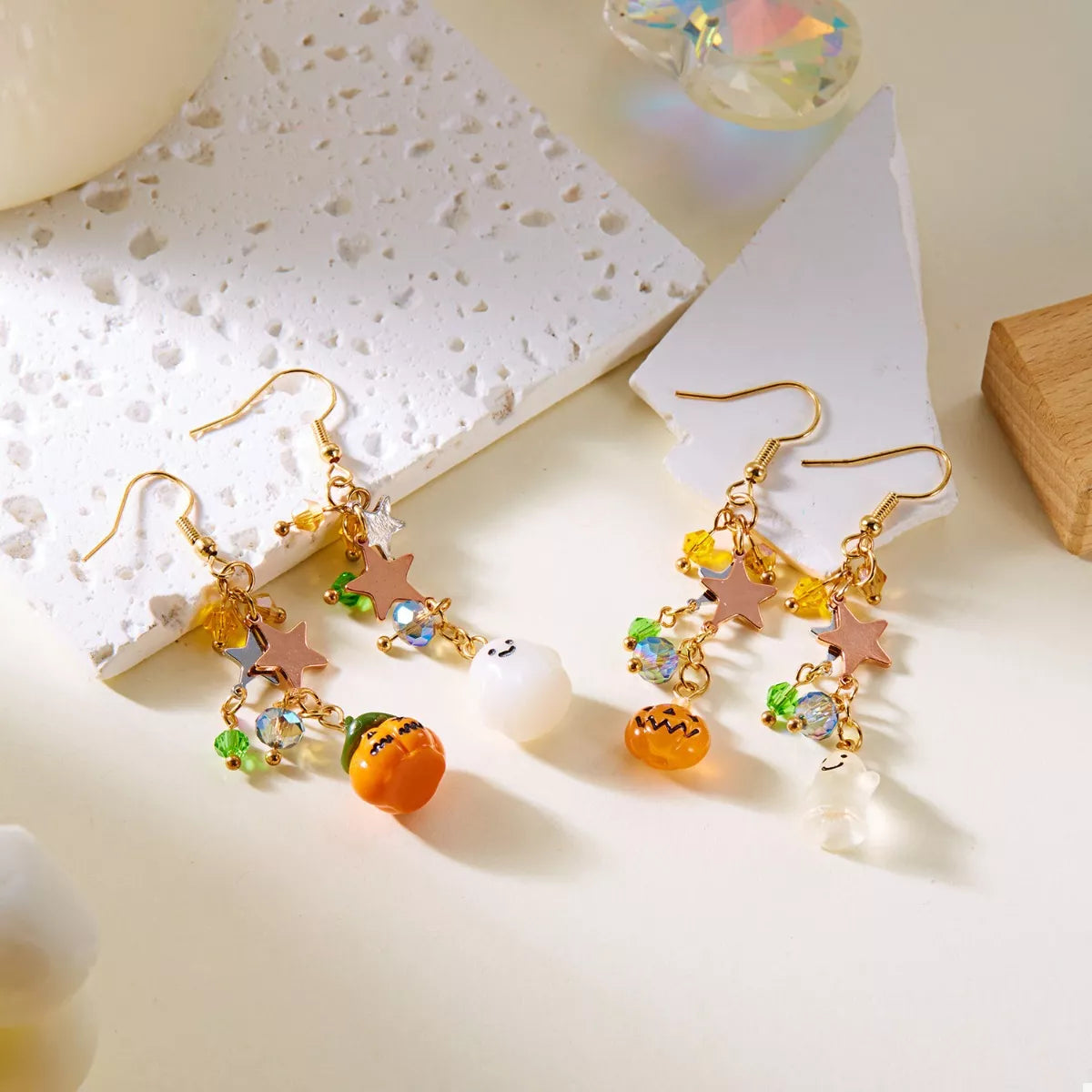 Halloween Asymmetrical Pumpkin Ghost Earrings - Lilixa.store