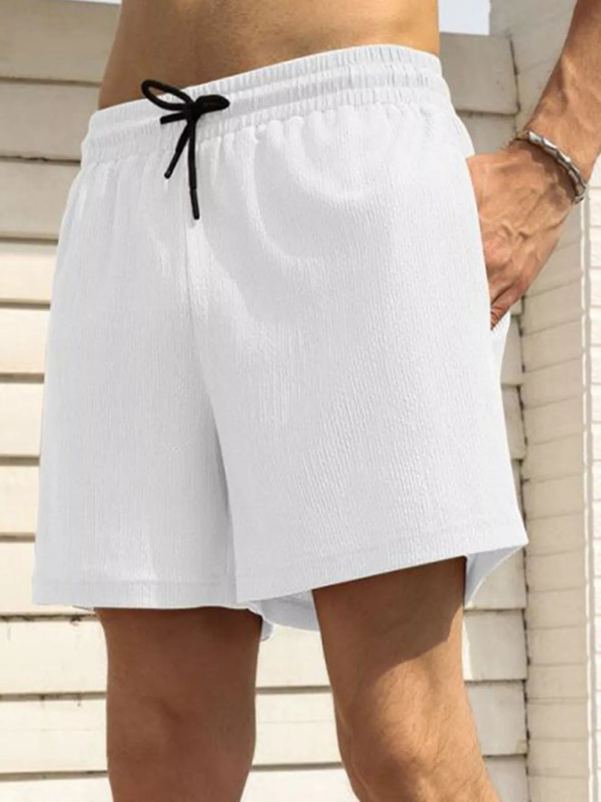 Men's Drawstring Shorts with Pockets in White