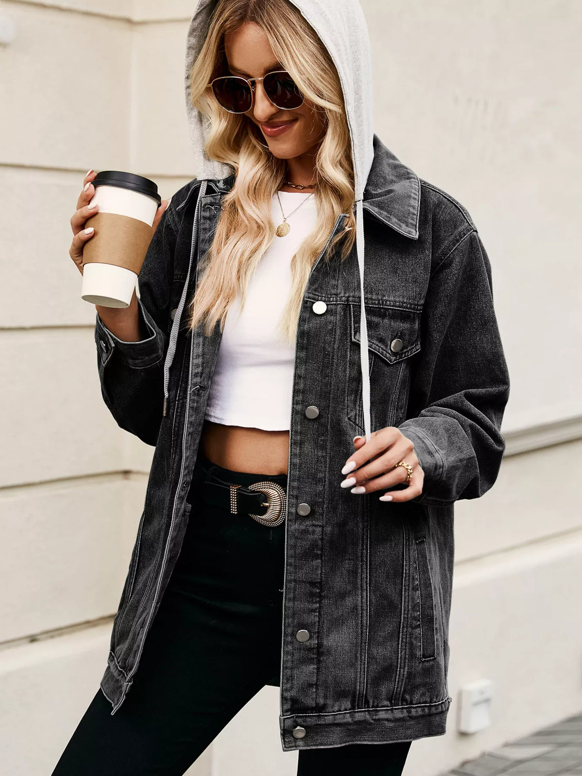 Button Up Long Sleeve Denim Jacket, view 8